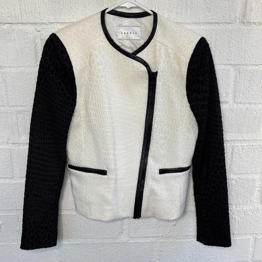 Sandro Wool Monochrome Textured Blazer Jacket sz S